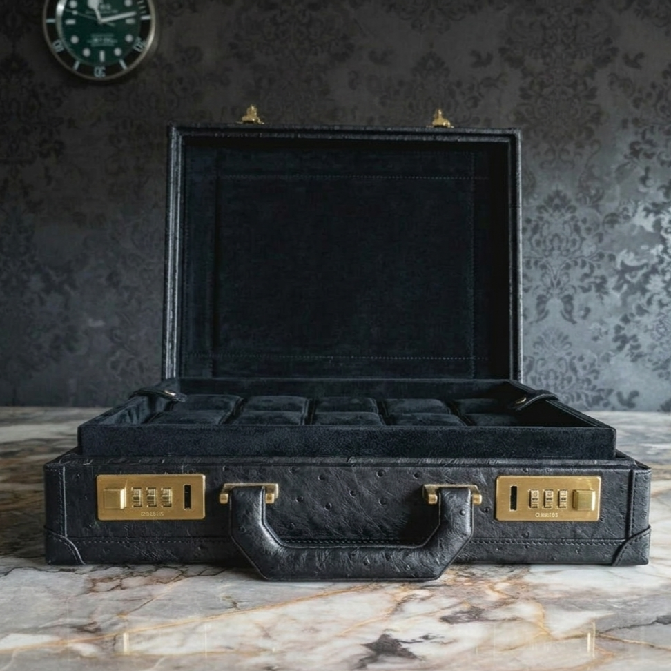 Ostrich Leather Watch Box for 6 / Black
