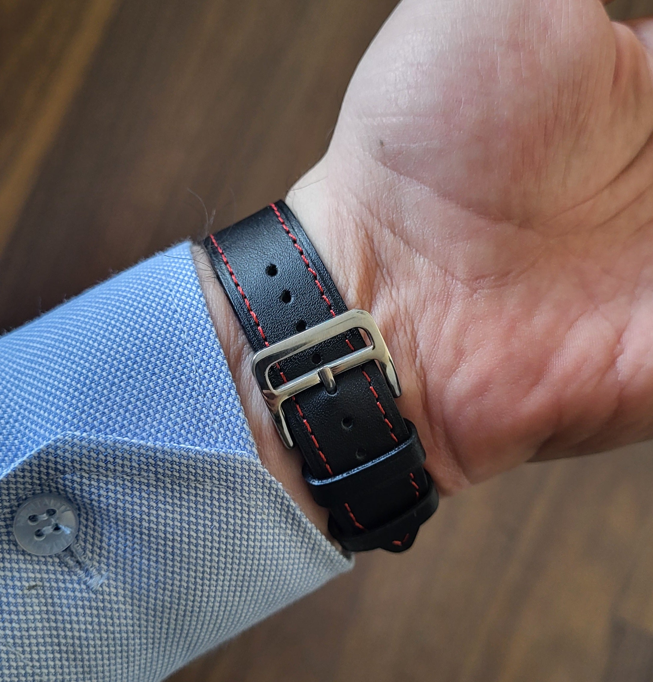 Napa Leather Slim Strap - Black / Red