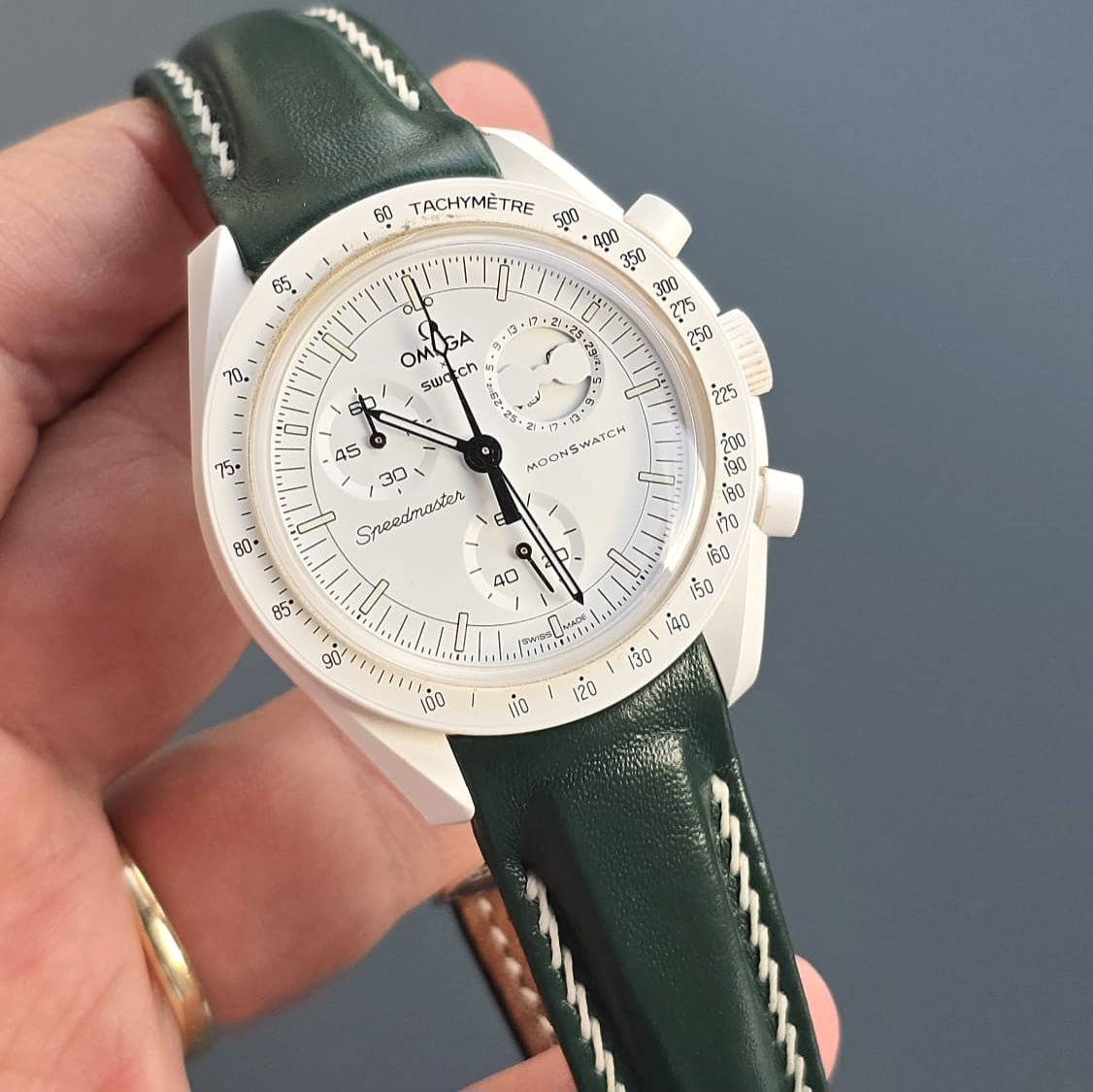 Moonswatch Compatible Leather Watch Strap / Green