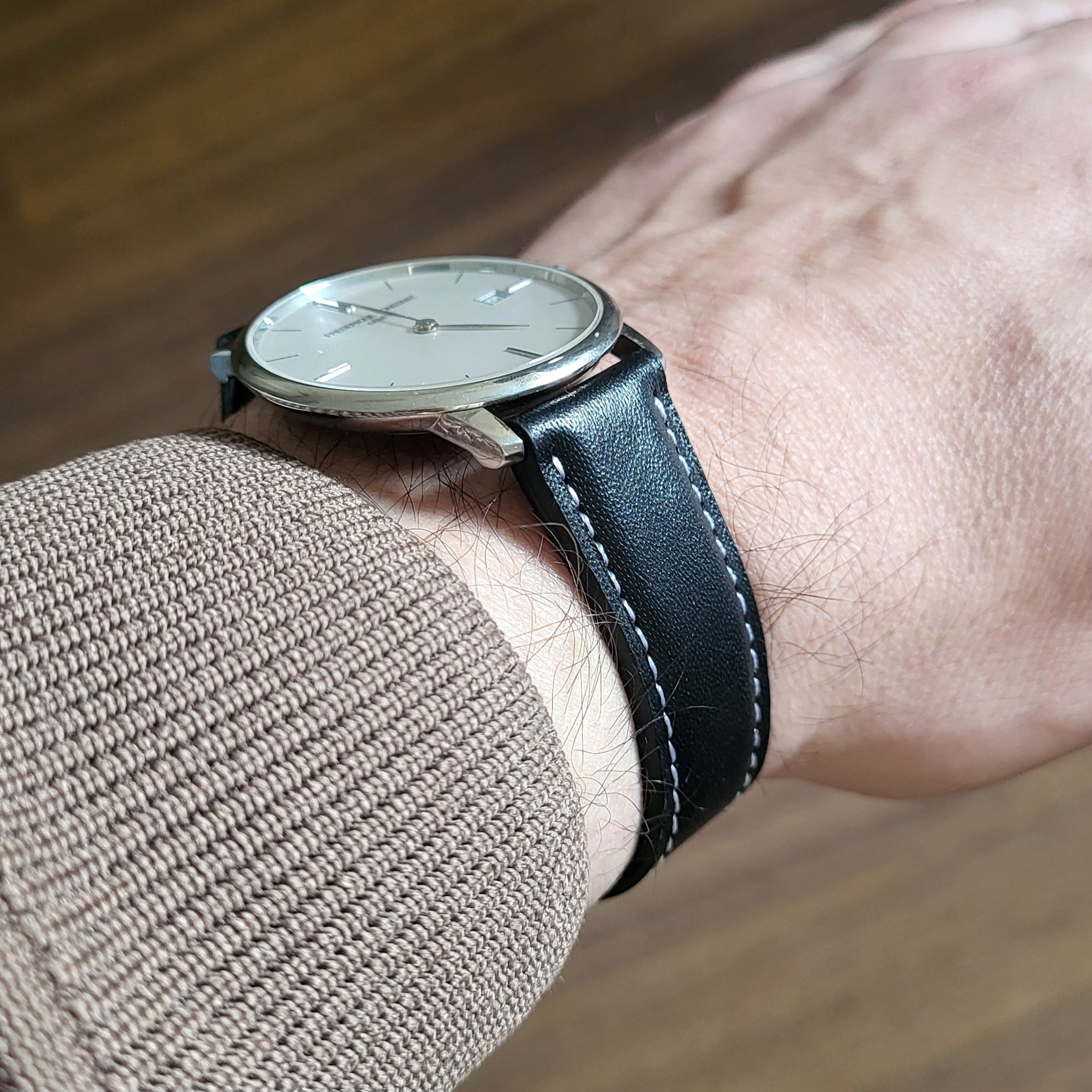 Napa Leather Strap - Black - White