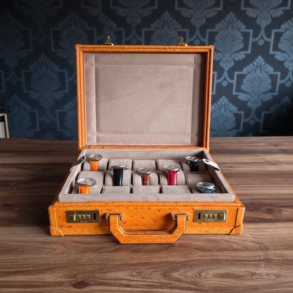 Ostrich Leather Bond Watch Box for 15  / Tan
