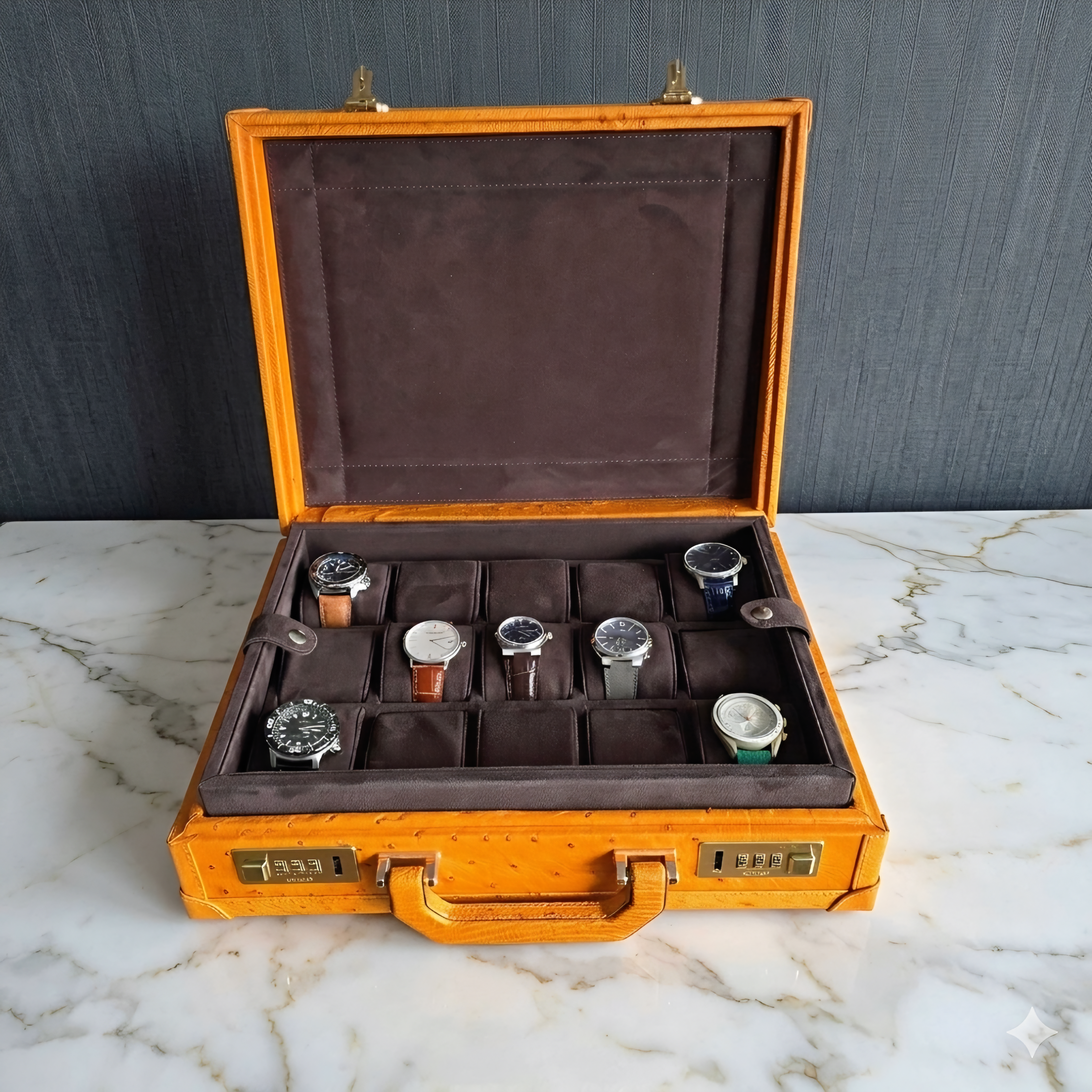 Ostrich Leather Bond Watch Box for 15  / Tan