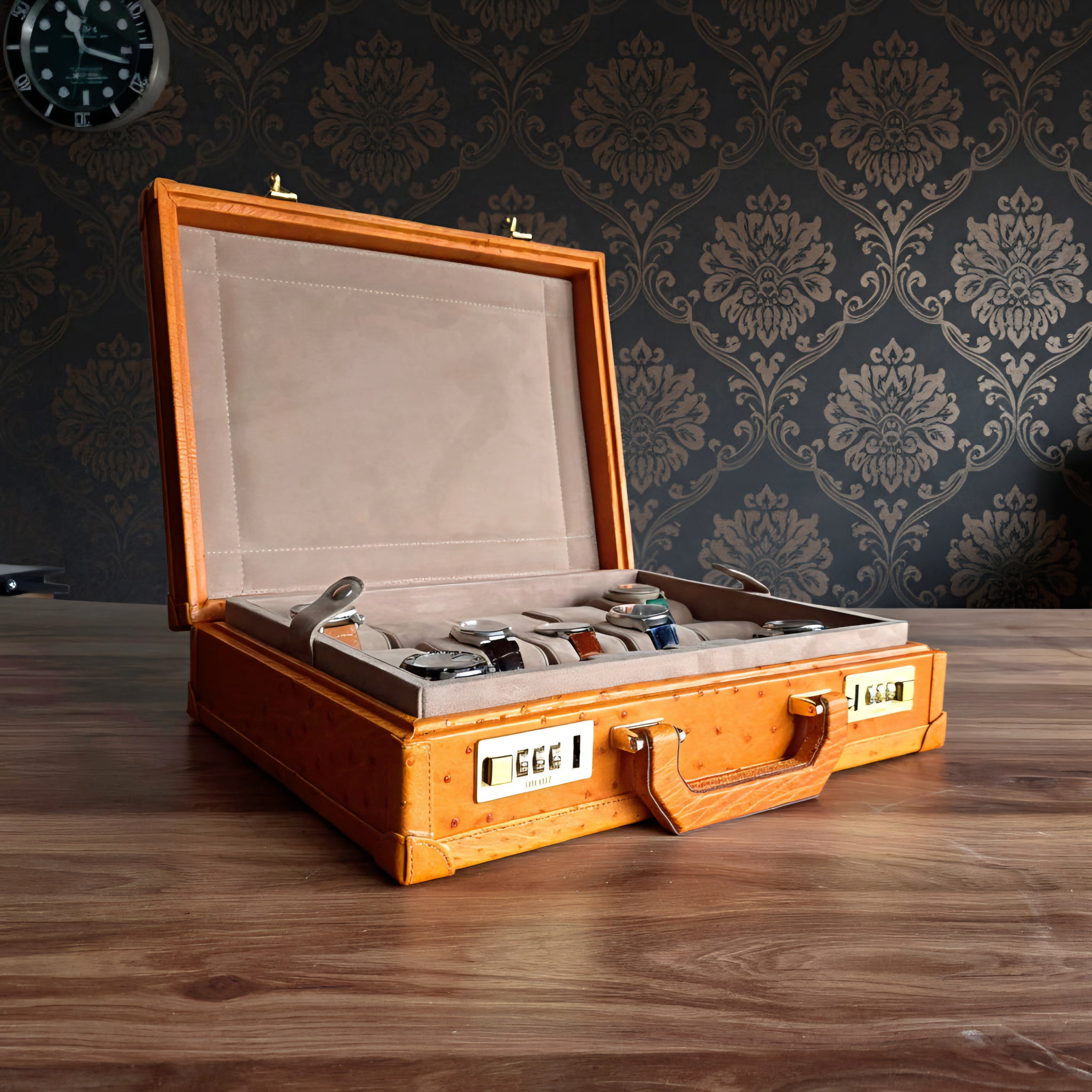 Ostrich Leather Bond Watch Box for 15  / Tan