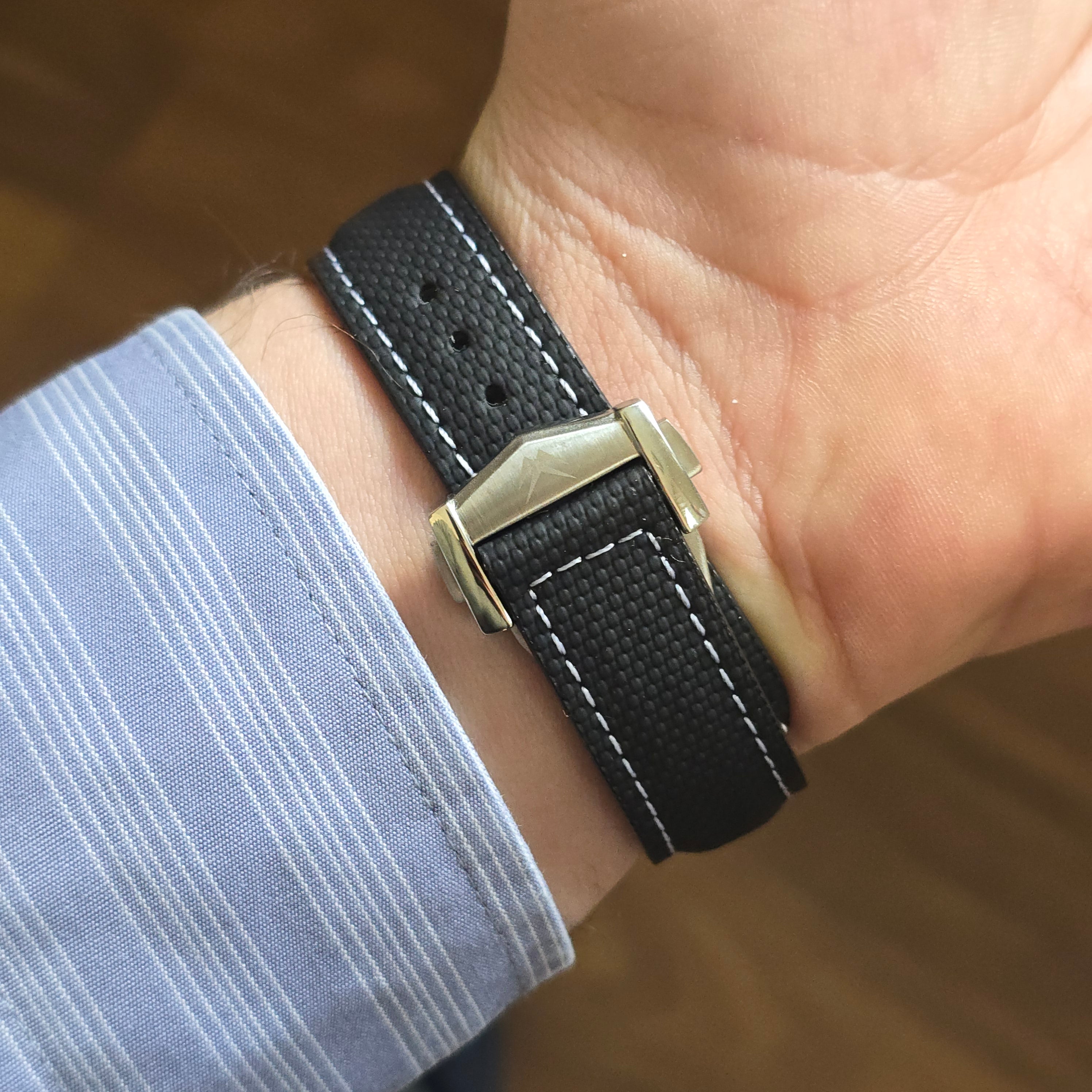 Sailcloth FKM Rubber Strap with Deployment Clasp - Black / White