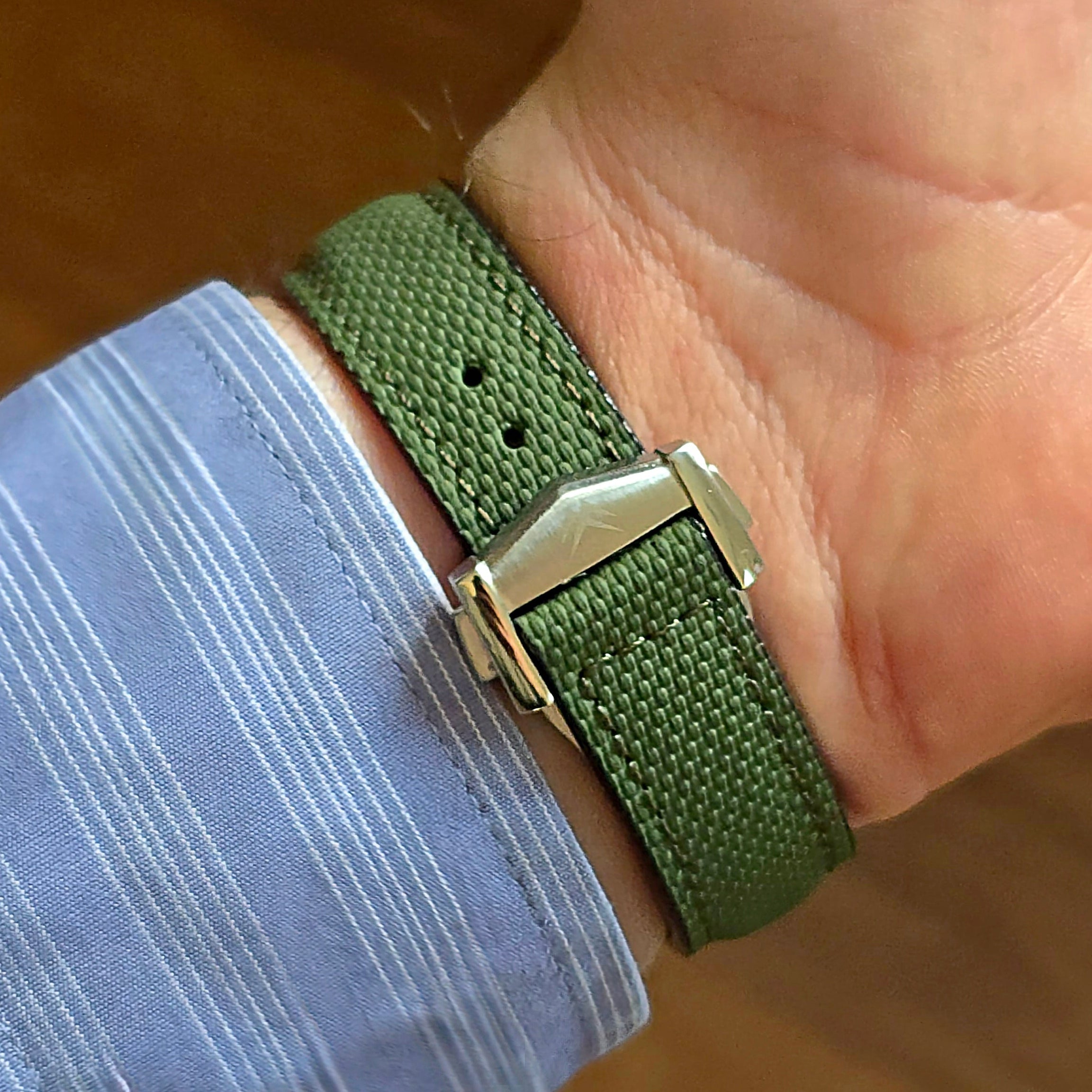 Sailcloth FKM Rubber Watch Strap with Deployment Clasp - Green