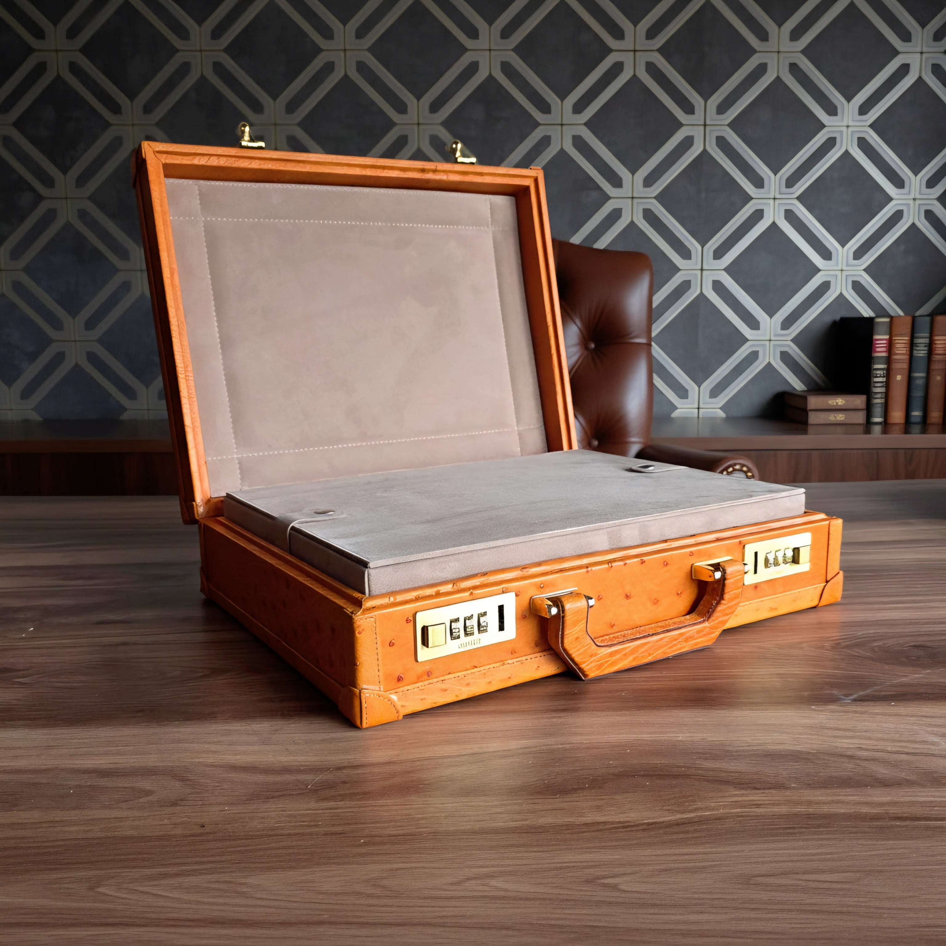 Ostrich Leather Bond Watch Box for 15  / Tan