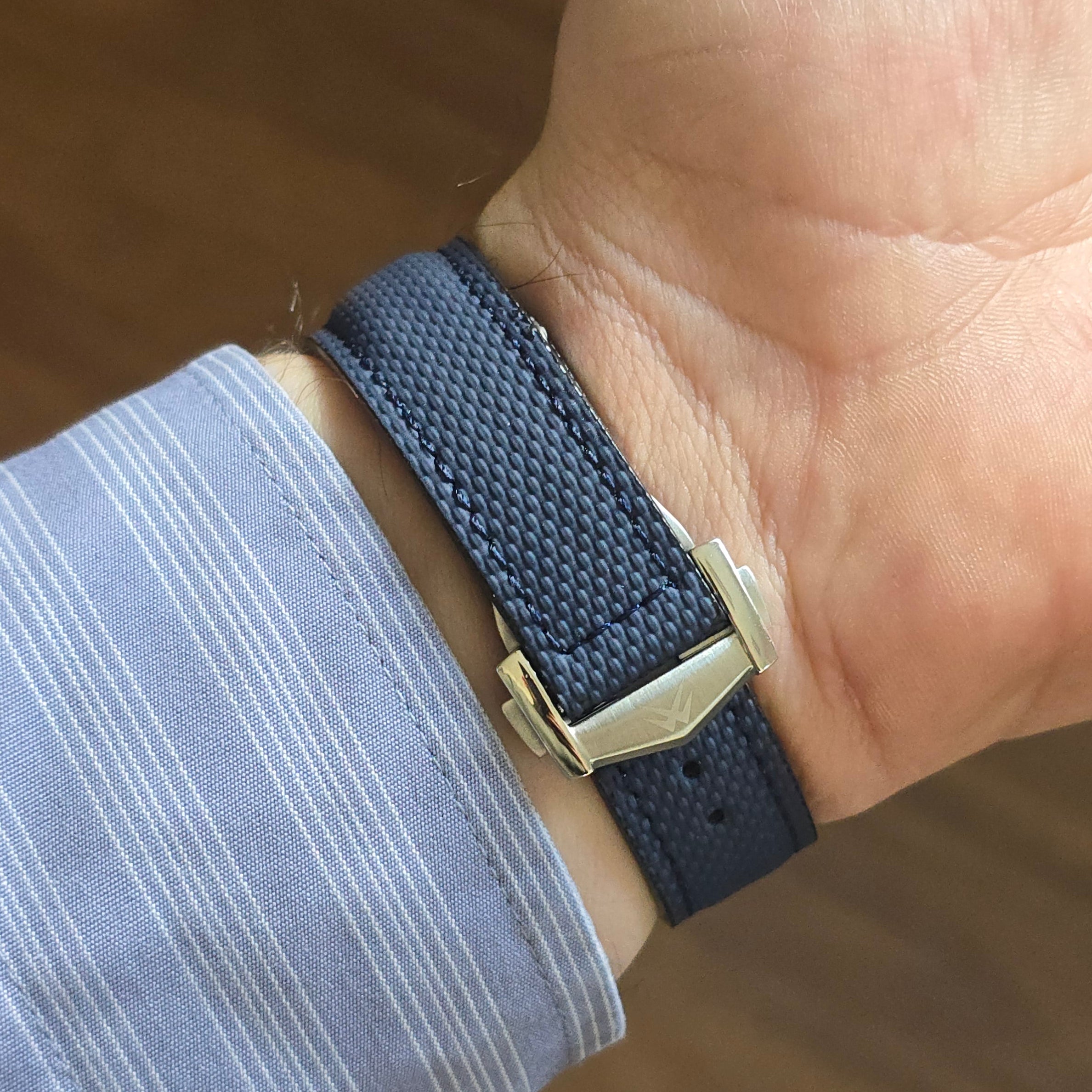 Sailcloth FKM Rubber Watch Strap with Deployment Clasp - D.  Blue
