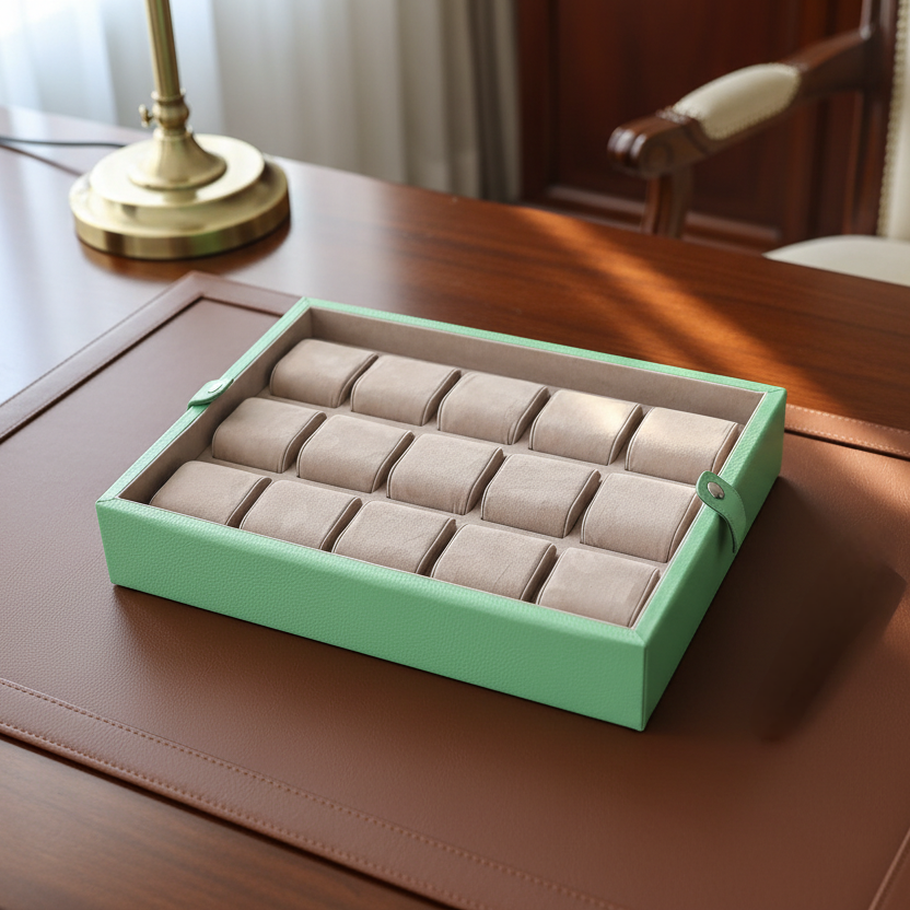 Garde-Temps Leather Watch Box for 15 / Green
