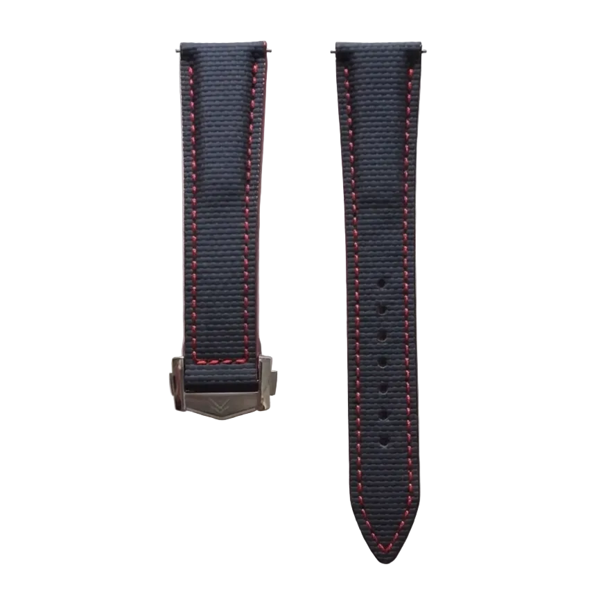 Sailcloth FKM Rubber Strap with Deployment Clasp - Black / Red