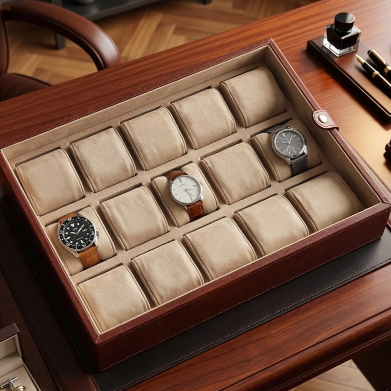 Leather Watch Box for 15  / Brown