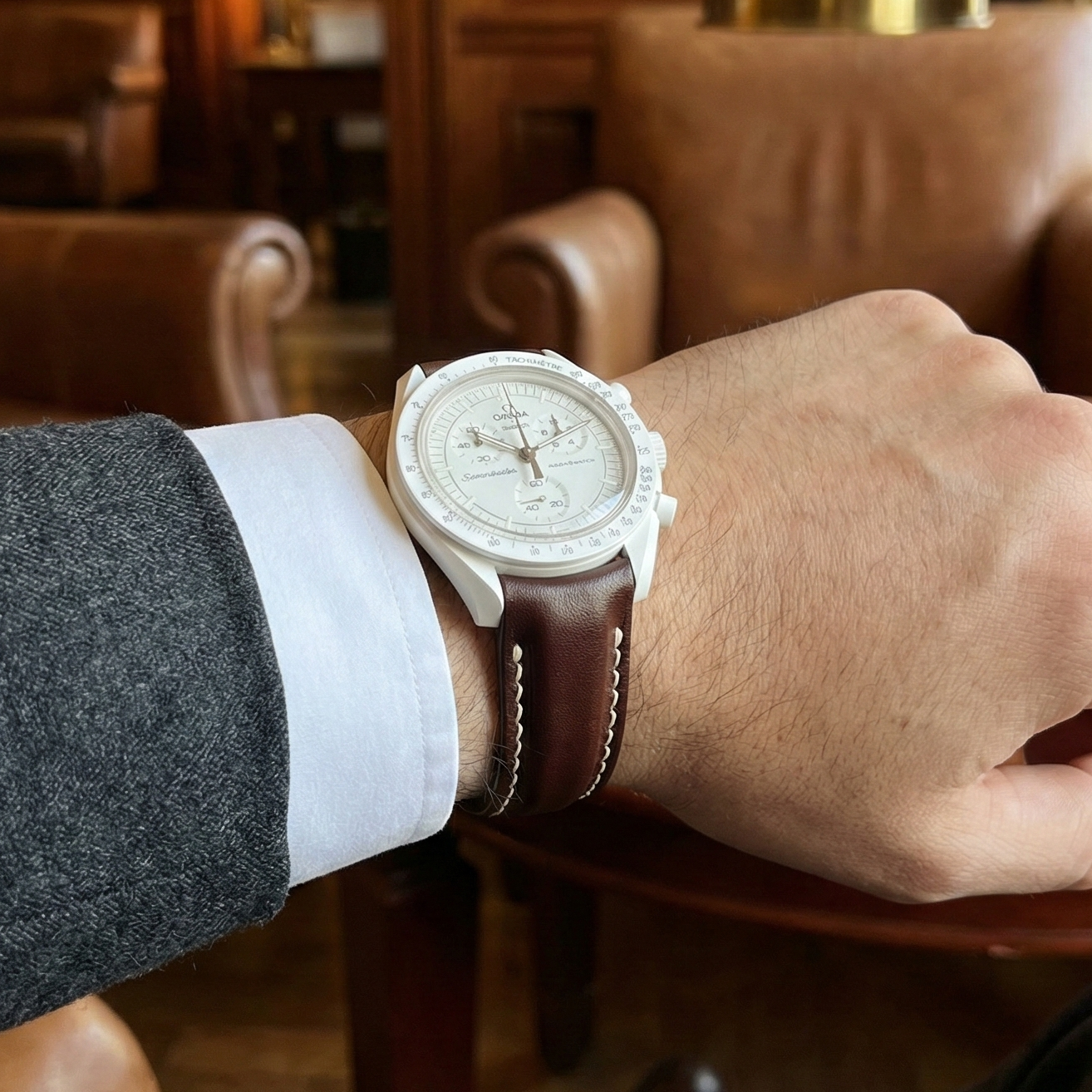 Moonswatch Compatible Leather Watch Strap / Brown