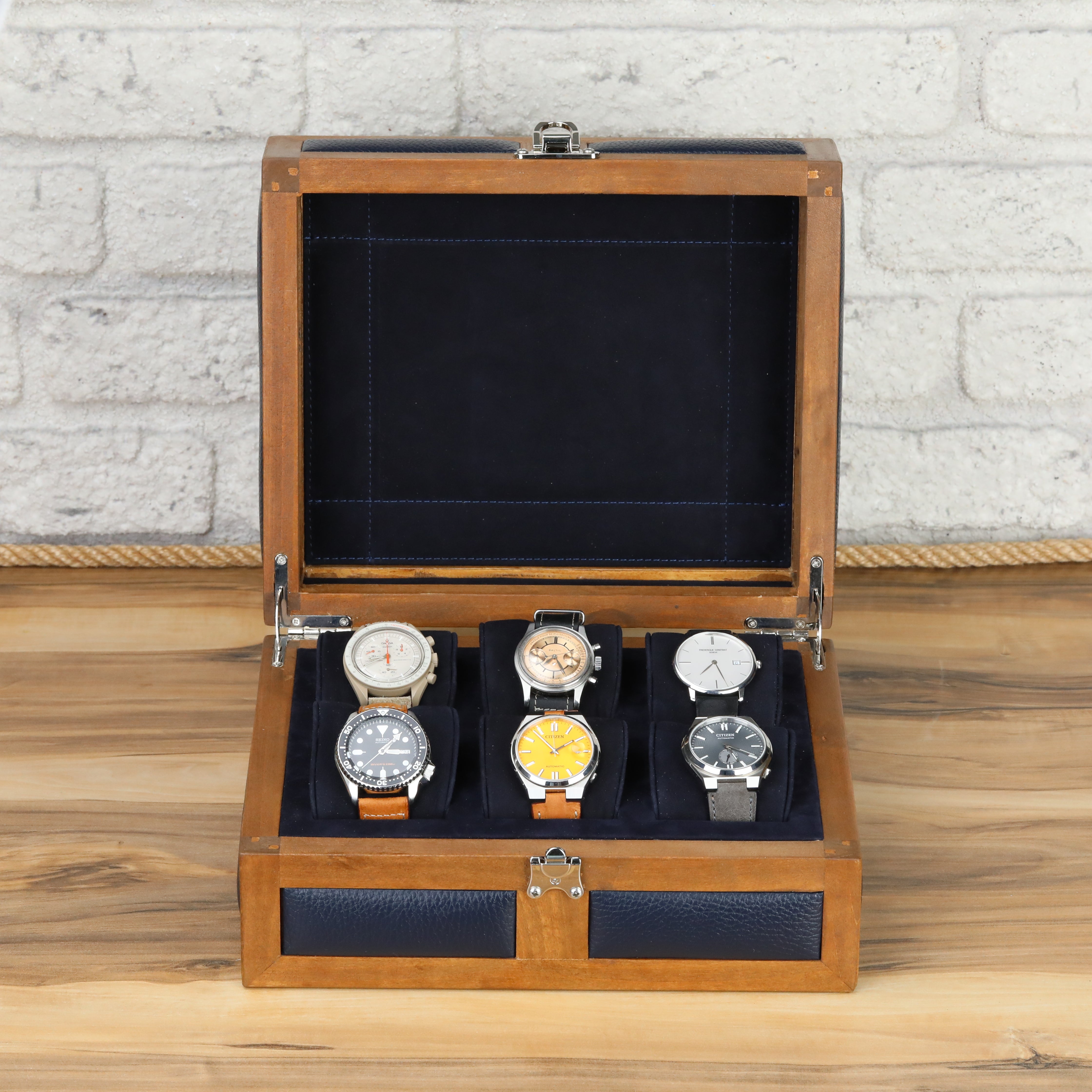 Heritage Wooden Watch Box for 6 / D. Blue