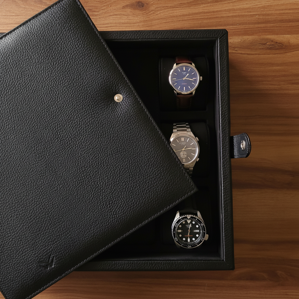 Leather Watch Box for 12  / Black