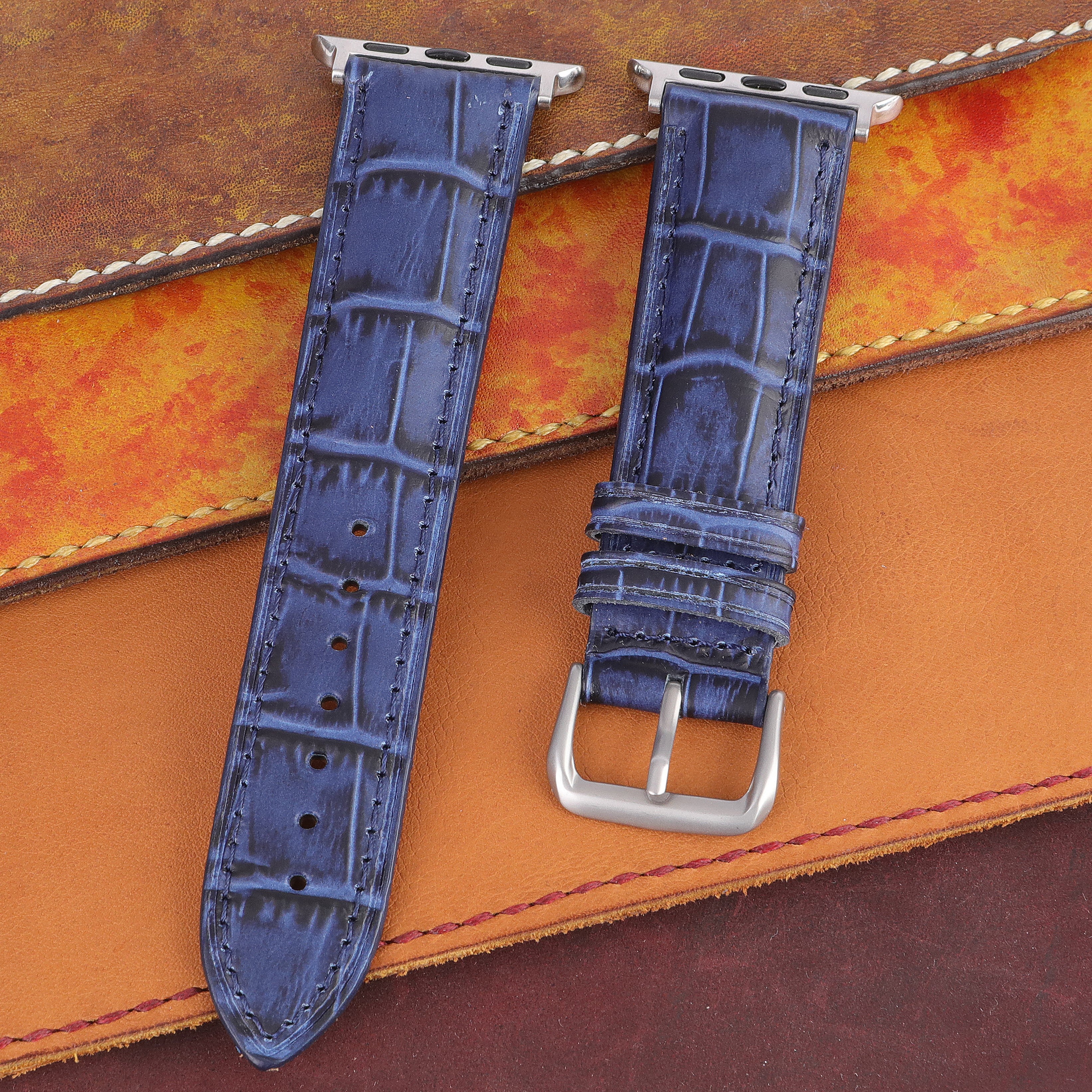 Apple Watch Compatible Leather Strap -  D. Blue
