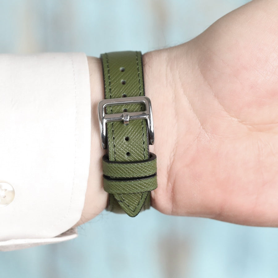 Saffiano Emboosed Leather Watch Strap -Green