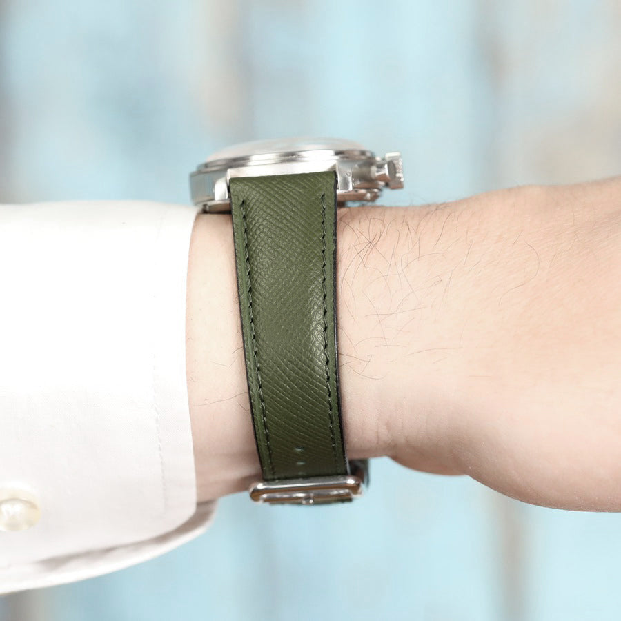 Saffiano Emboosed Leather Watch Strap -Green