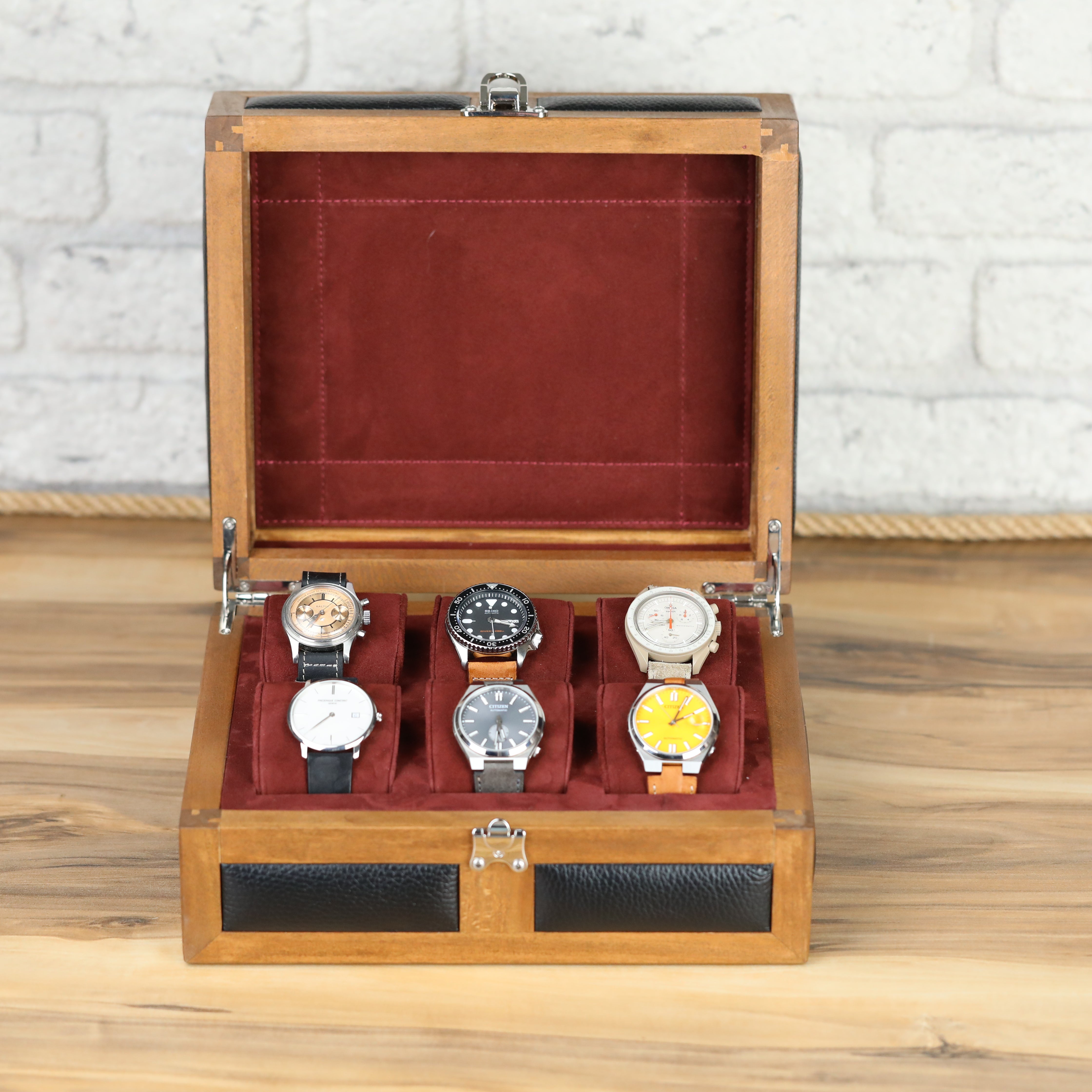 Heritage Wooden Watch Box for 6 / Black