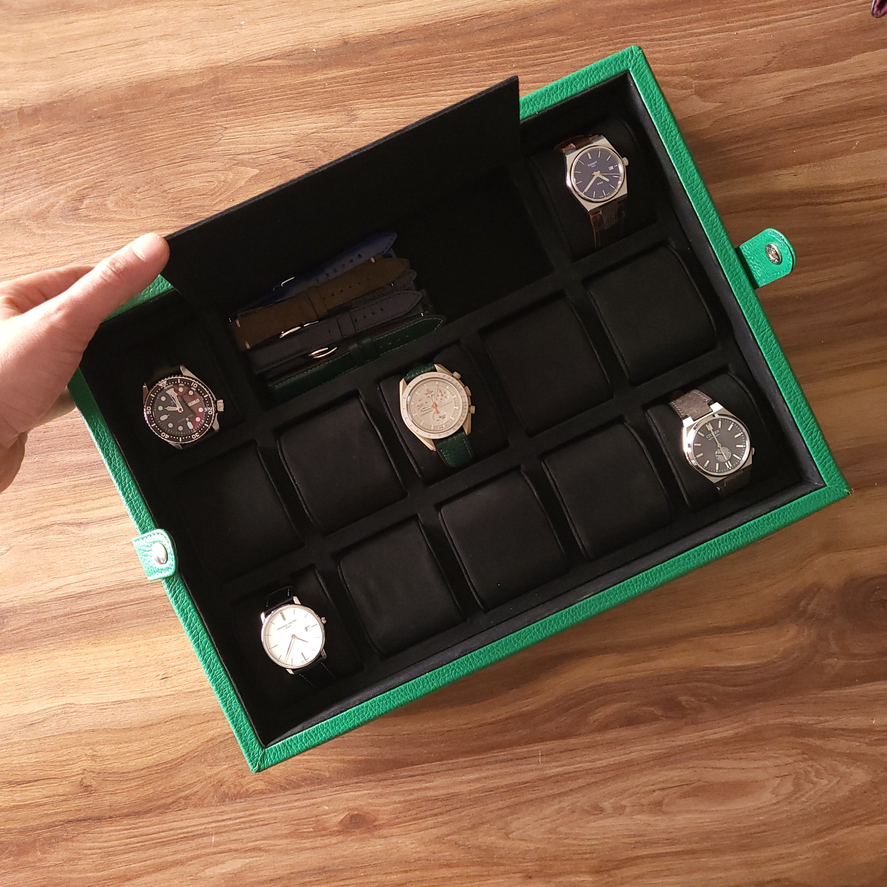 Leather Watch Box for 12  / Green