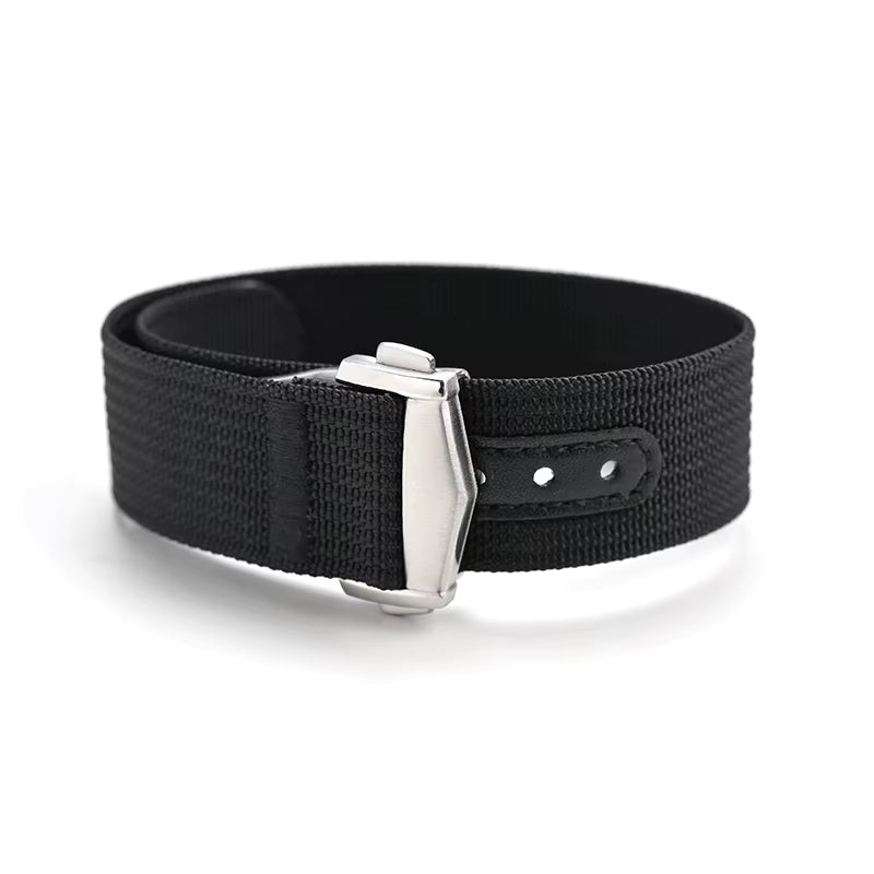 Textile Nato Leather Strap with Deployment Clasp - Black
