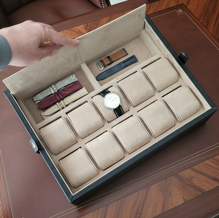 Leather Watch Box for 10 / Black - Beige