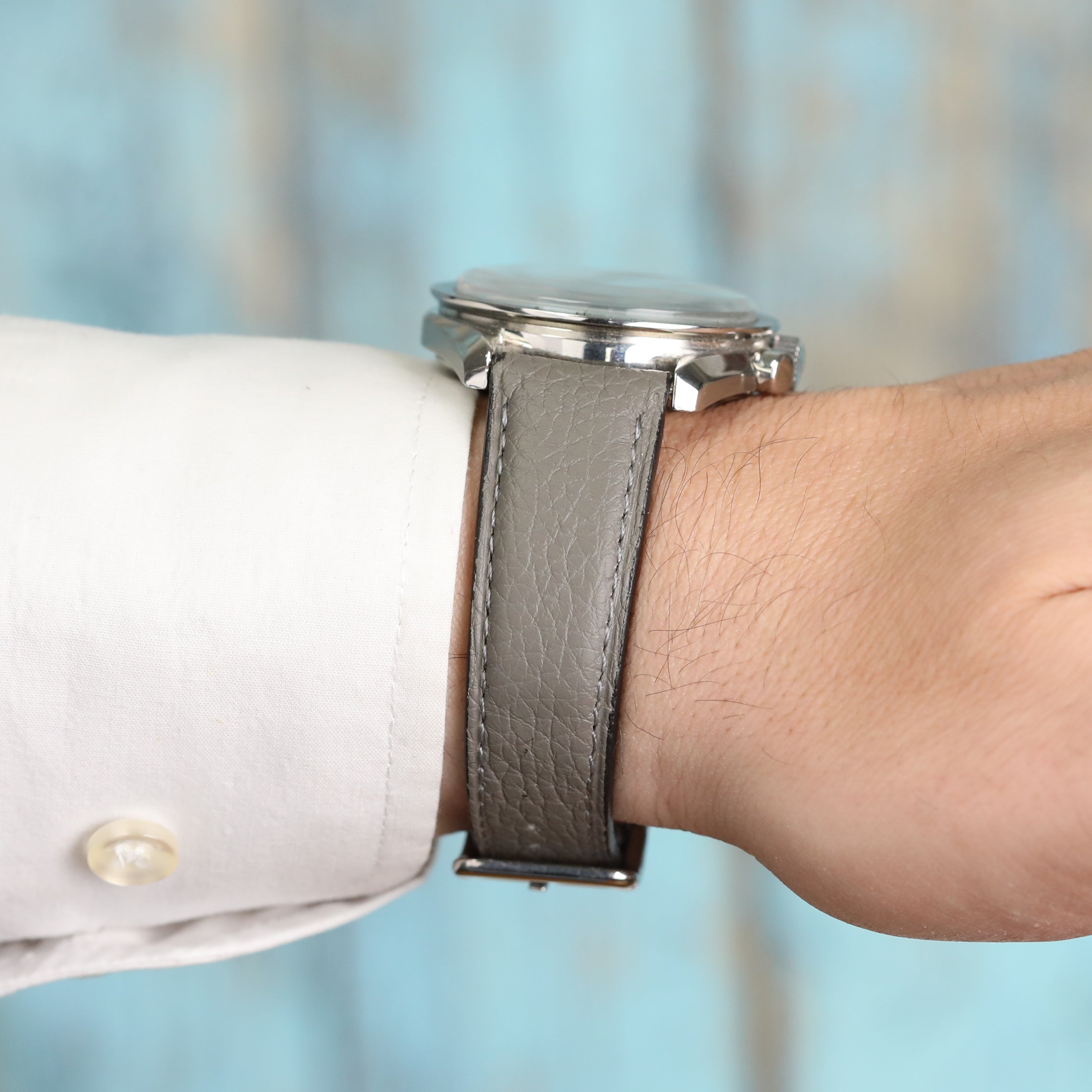 Embossed Leather Strap - Grey