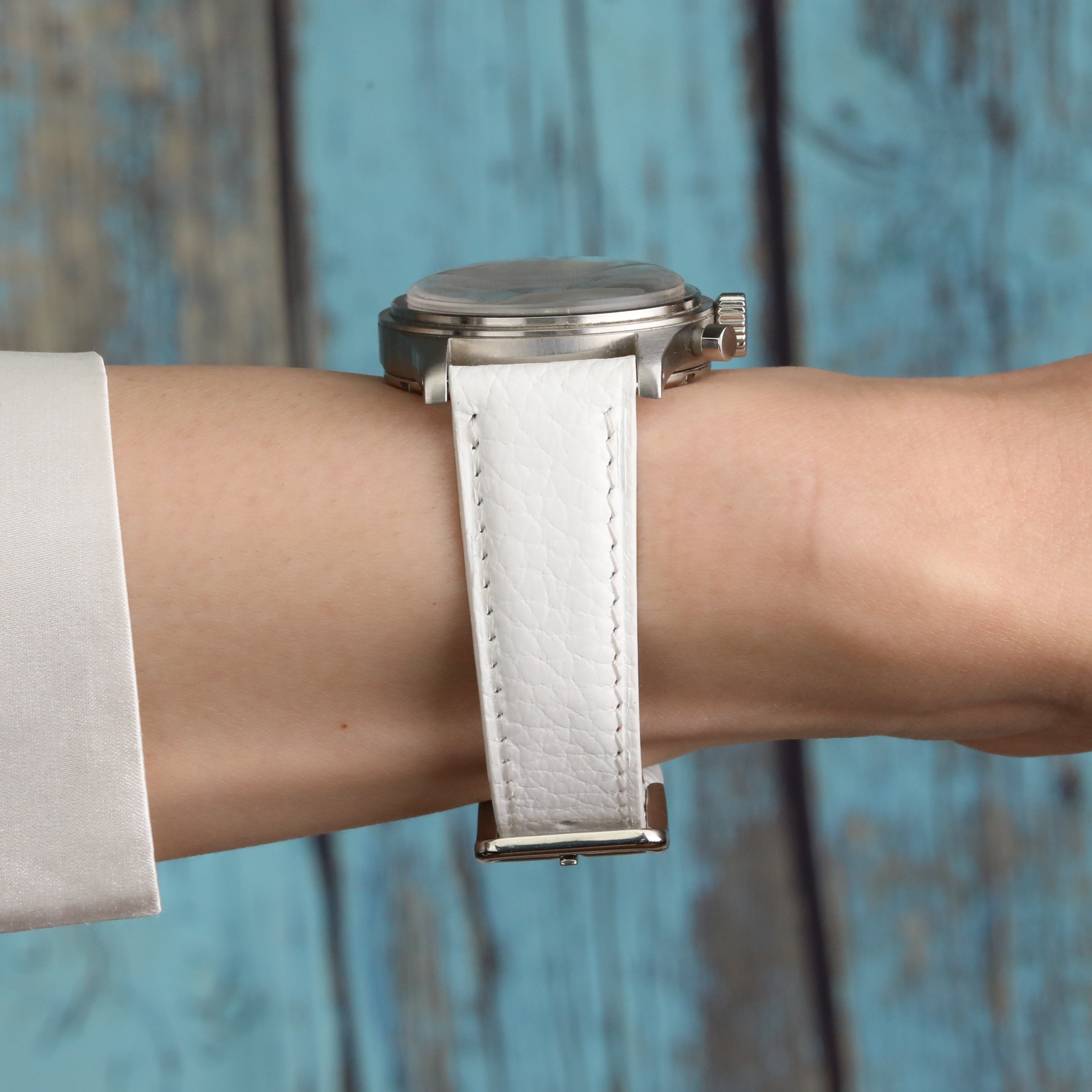 Embossed Leather Strap - White