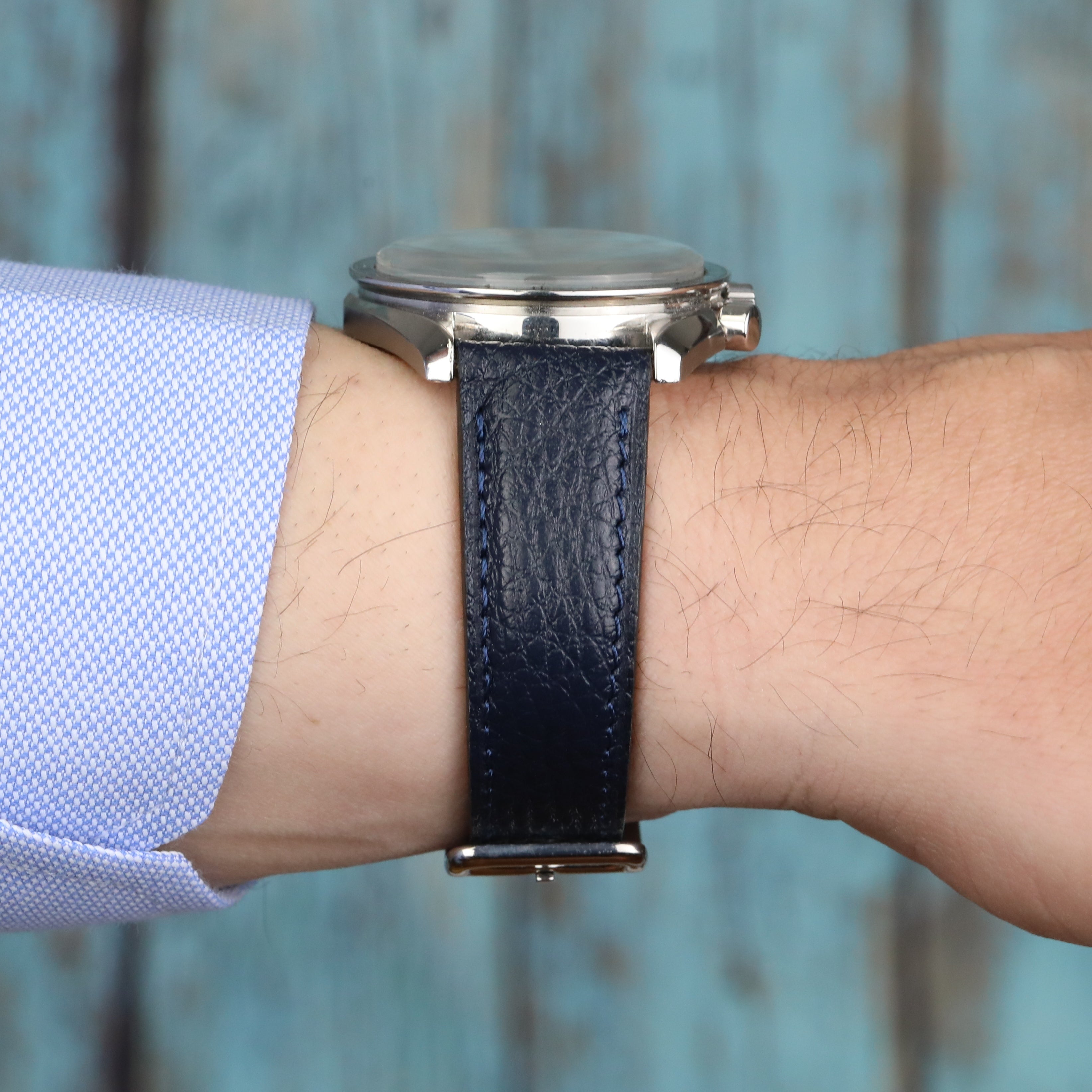 Embossed Leather Strap - D. Blue