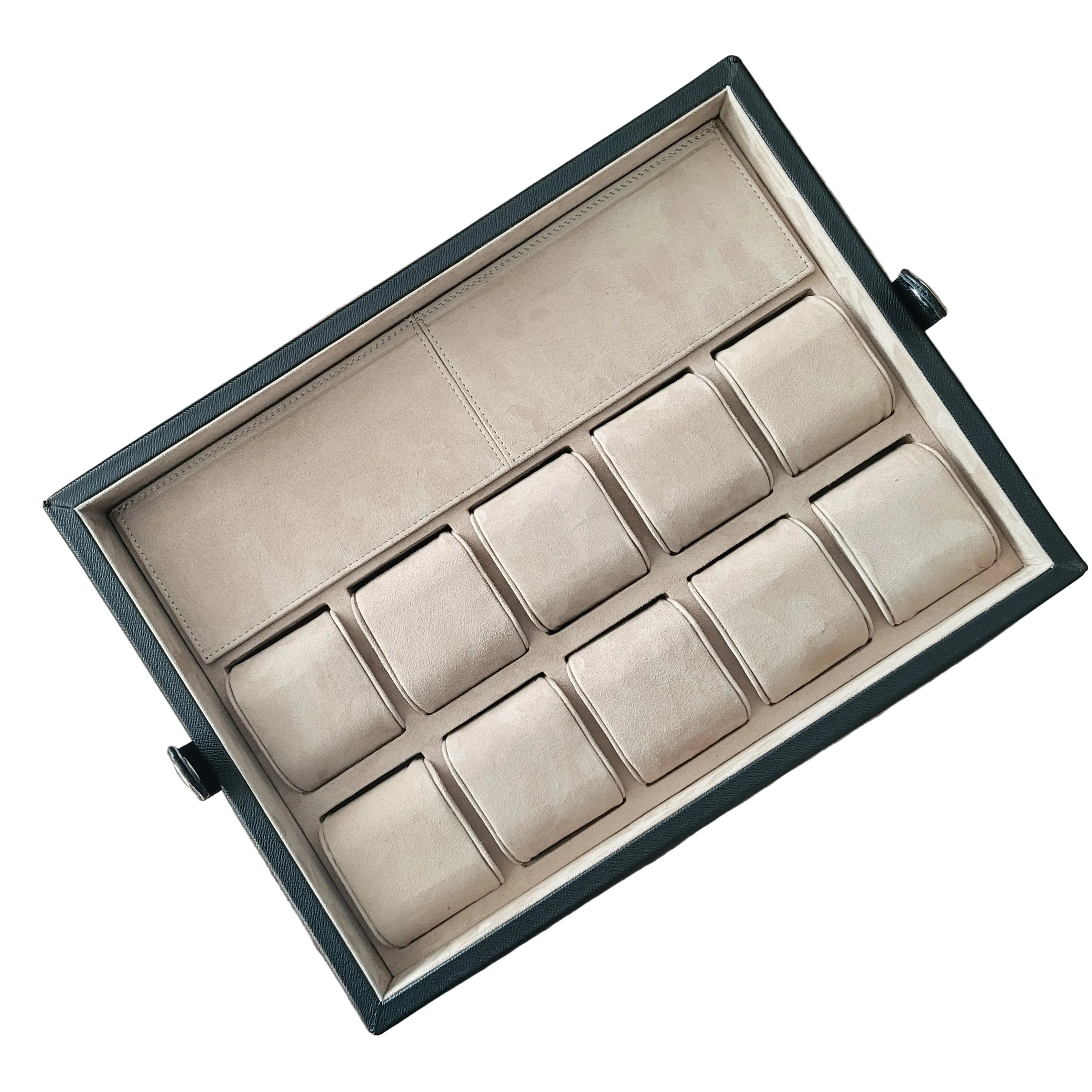 Leather Watch Box for 10 / Black - Beige