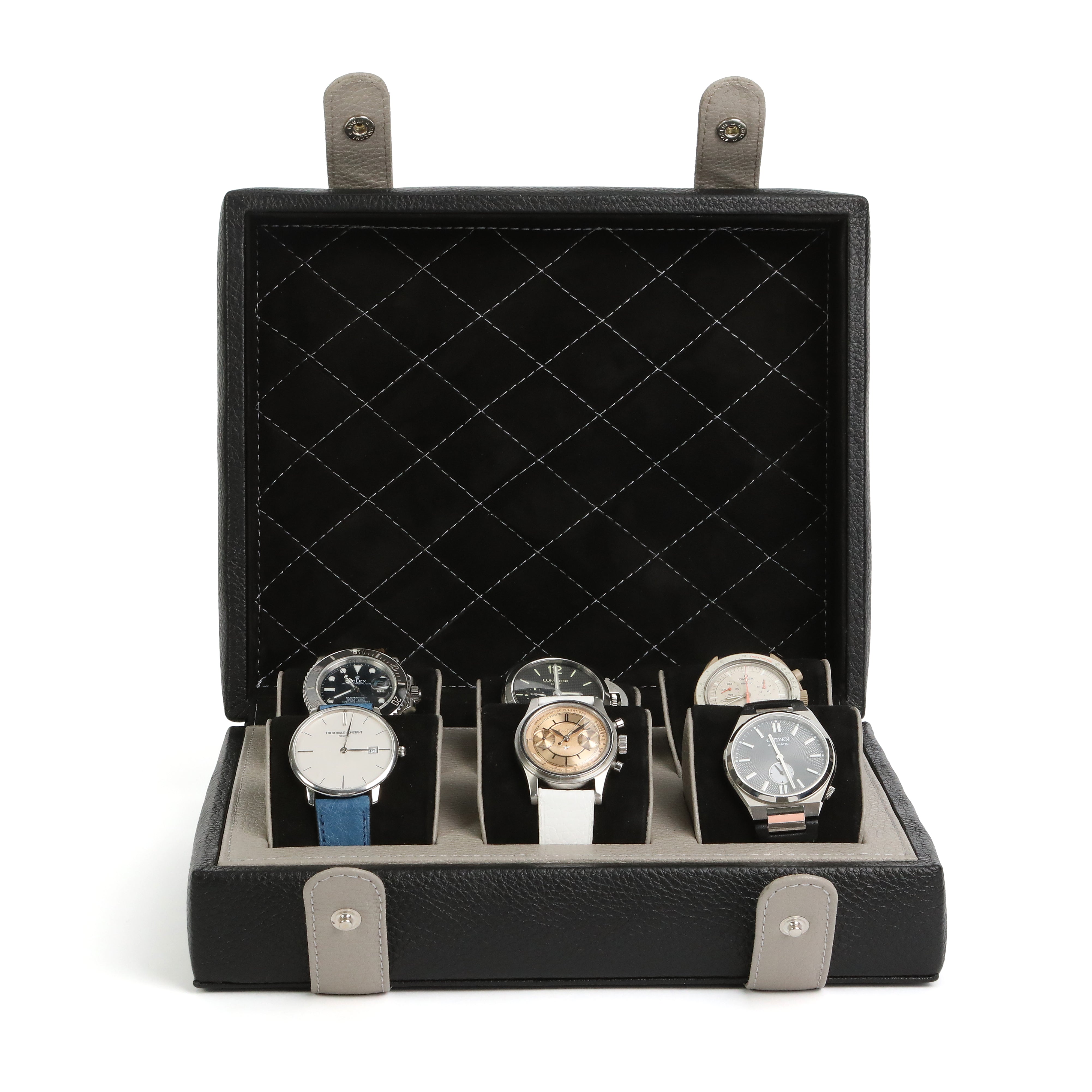 Arca Temporis Leather Watch Box for 6 / Black - Beige