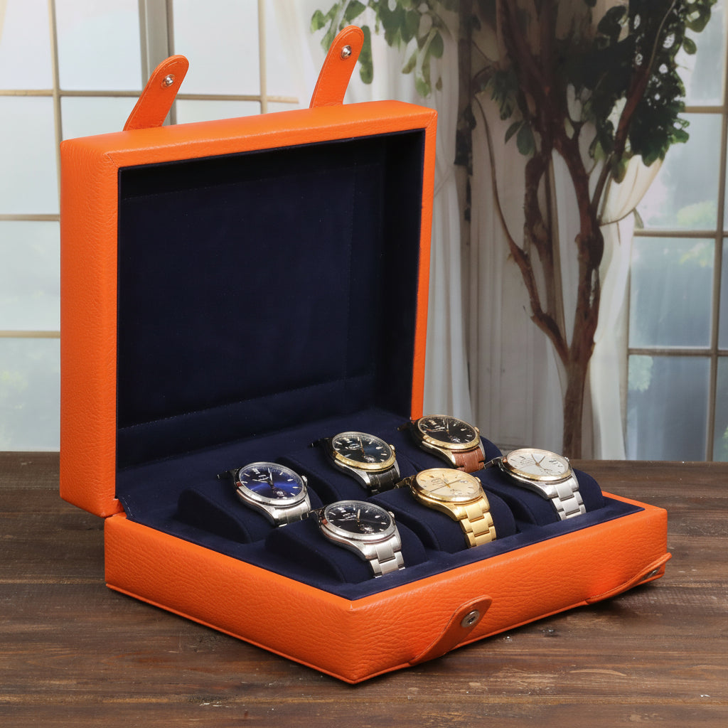 Arca Temporis Leather Watch Box for 6 / Orange