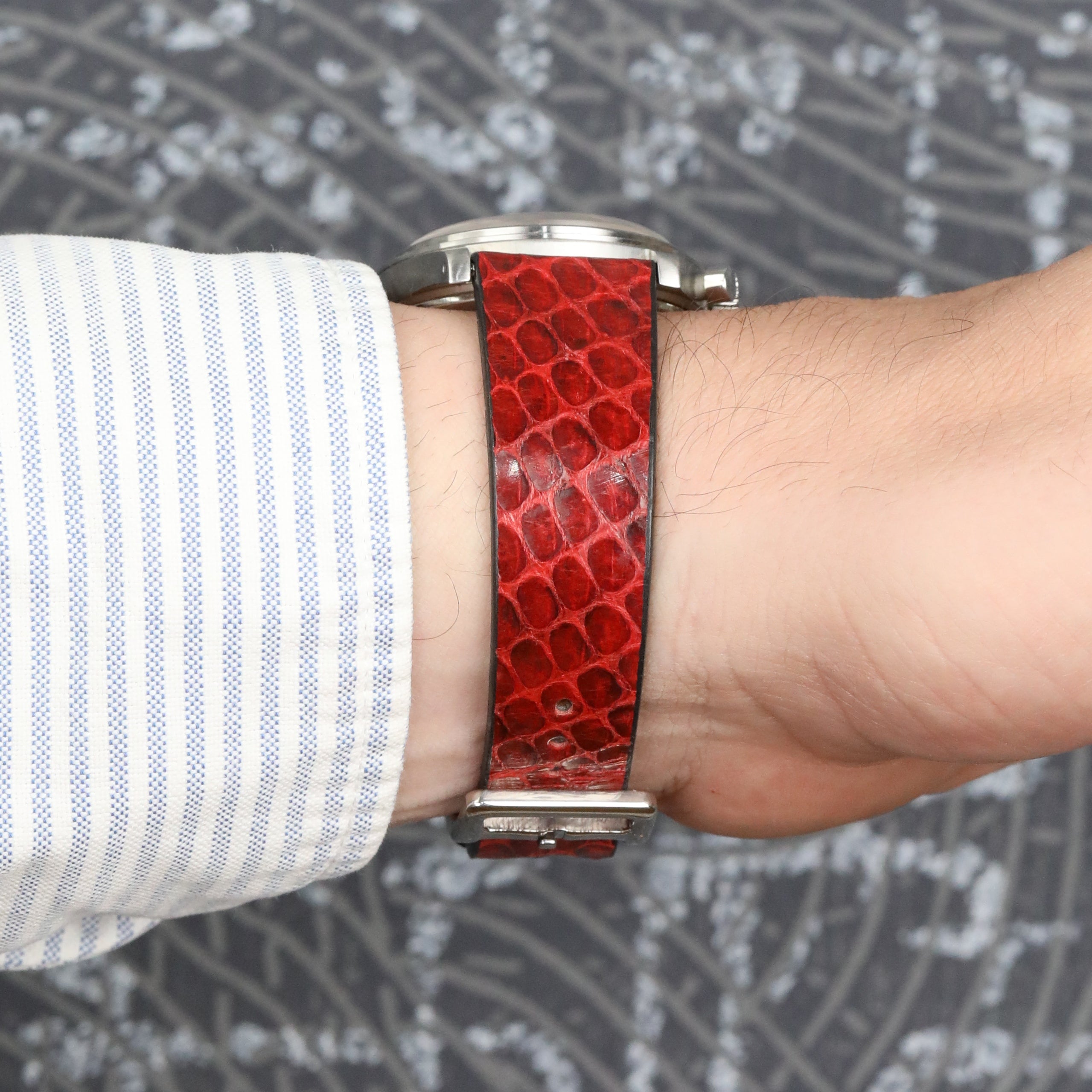 Snake Leather Watch Strap - Burgundy