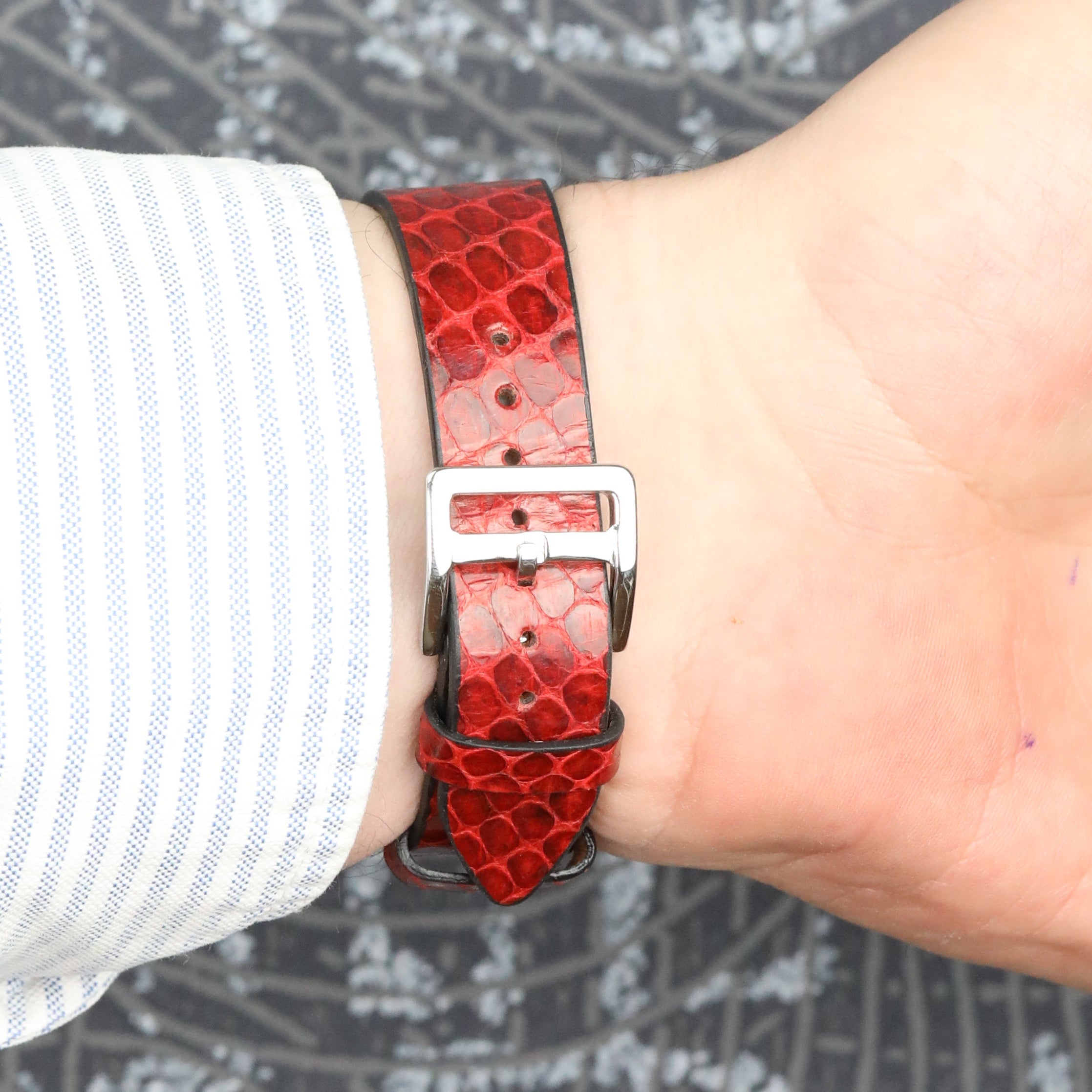 Snake Leather Watch Strap - Burgundy