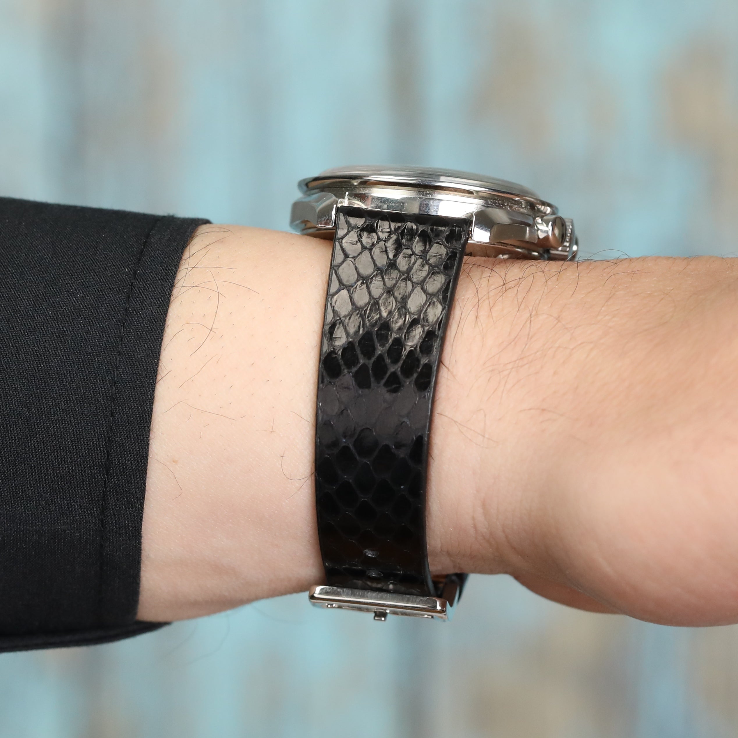 Snakeskin Leather Strap - Black