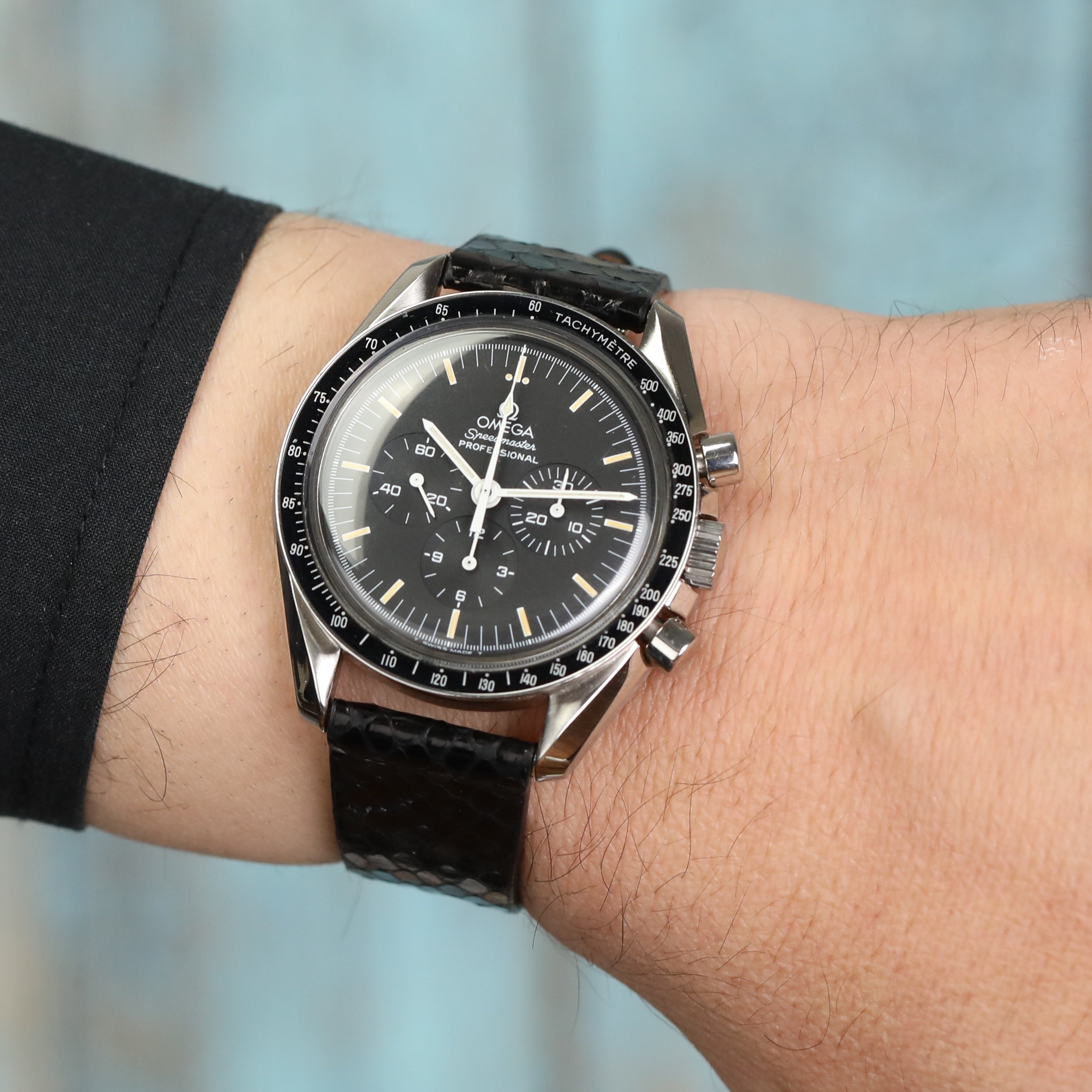 Snakeskin Leather Strap - Black